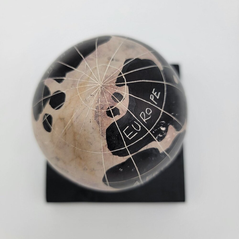 Hand-Carved Soapstone Globe World Map Paperweight - Picture 6 of 6